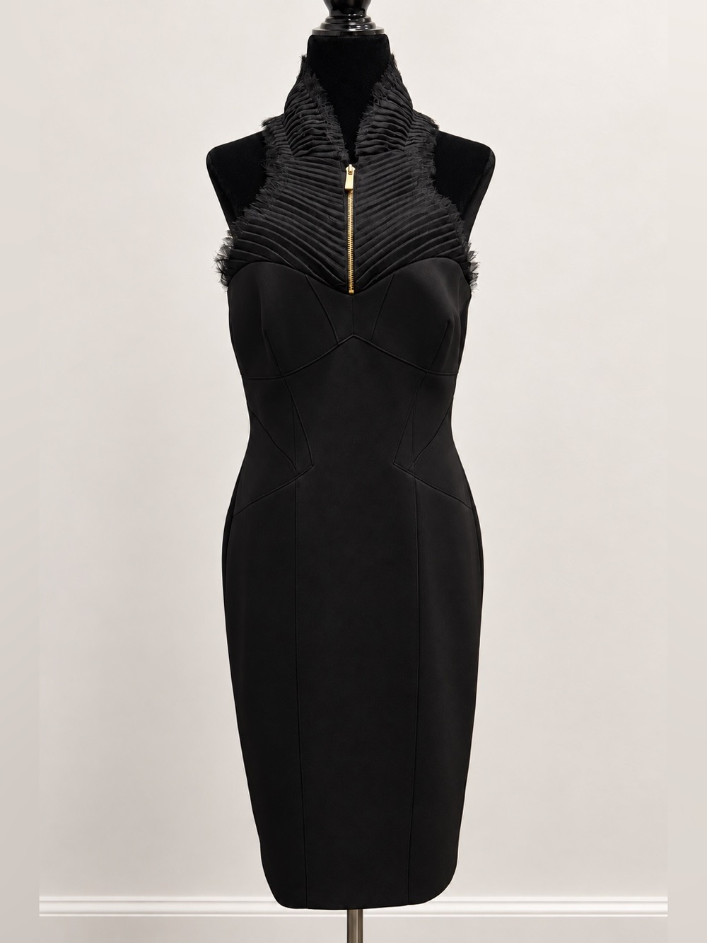 Karen Millen Black Structured Halter Midi Dress – Size 10